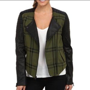 HURLEY Plaid Wool & Faux Leather Moto Jacket